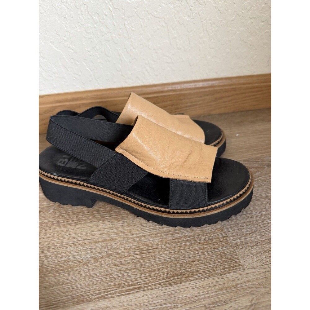 Bueno Amy Flatform Women’s Sandals Size 39 Leather Black Tan Sling Back Strappy
